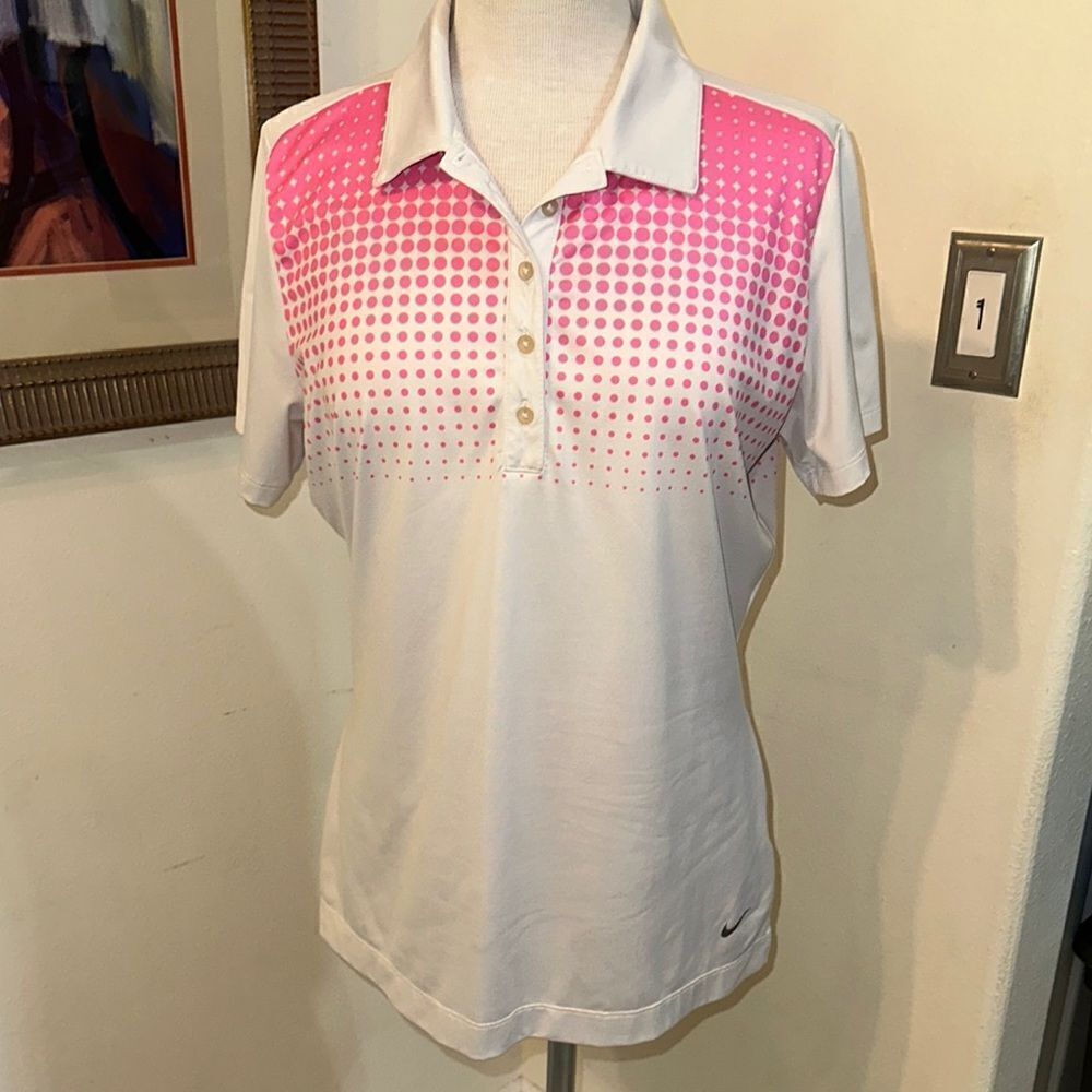 Nike Pink and White Fitted Polo Shirt    Size Large - Picture 6 of 12